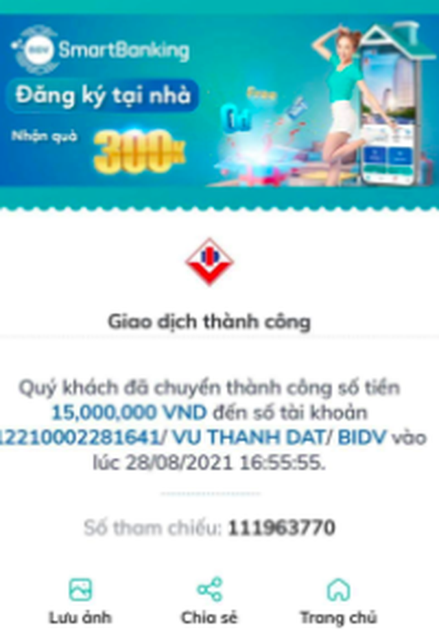 Cách tạo bill chuyển tiền BIDV tại SmartBanking BIDV