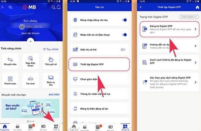 Cách đăng ký Digital OTP MBBank khi reset