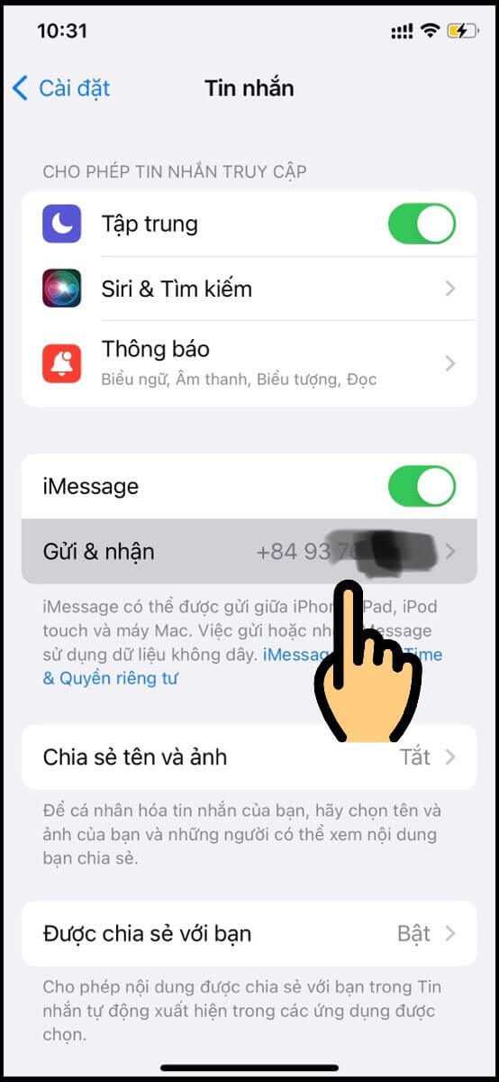 Cách thêm số điện thoại vào iMessage 