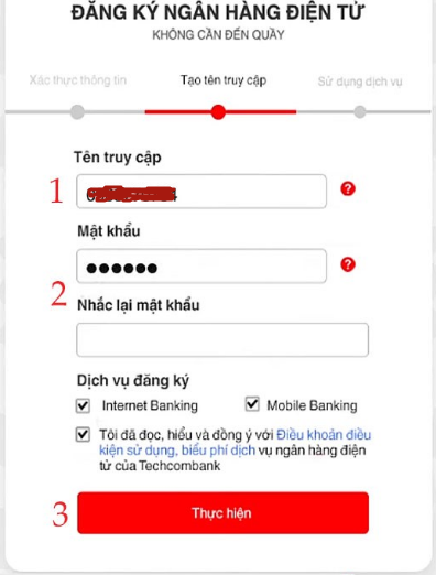 Tạo tên đăng nhập và mật khẩu Internet banking