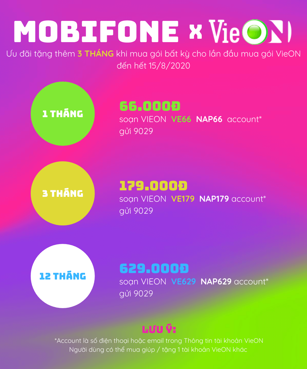 Cách đăng ký mua gói Vieon bằng tiền điện thoại