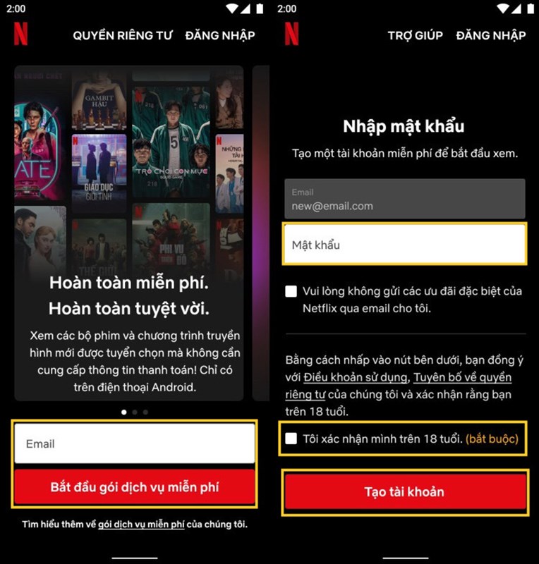 Cách đăng ký Netflix Free trên Android