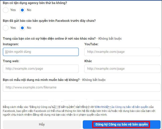 Cách đăng ký công cụ bản quyền Facebook