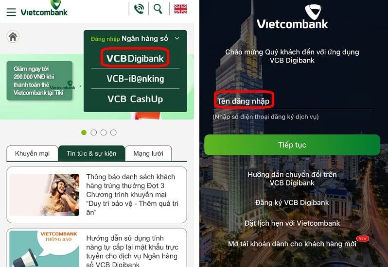 Cách đăng nhập VCB digibank trên điện thoại lần đầu