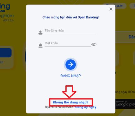 Cách đăng nhập Open Banking khi quên mật khẩu