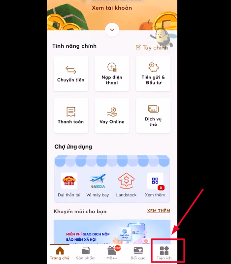 Kich-vao-Tien-ich-tren-app-MB-de-huy-dich-vu-SMS-Banking