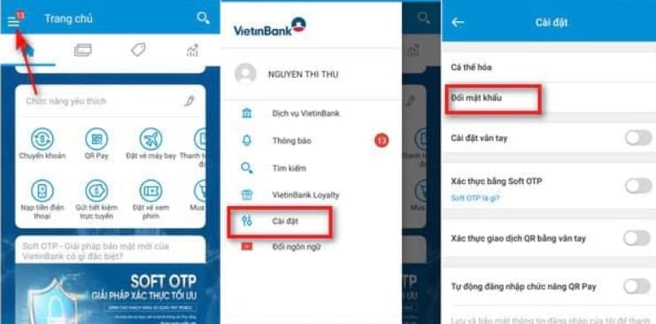 Cách đổi mật khẩu đăng nhập Vietinbank ipay