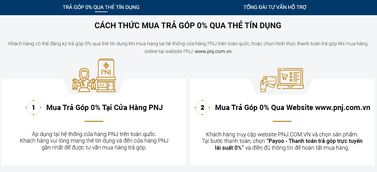 Cách trả góp PNJ bằng thẻ tín dụng